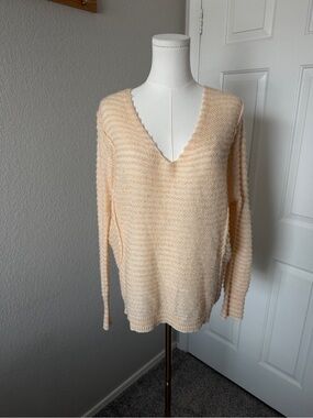 Free People Peach V-Neck Oversized Knit Sweater